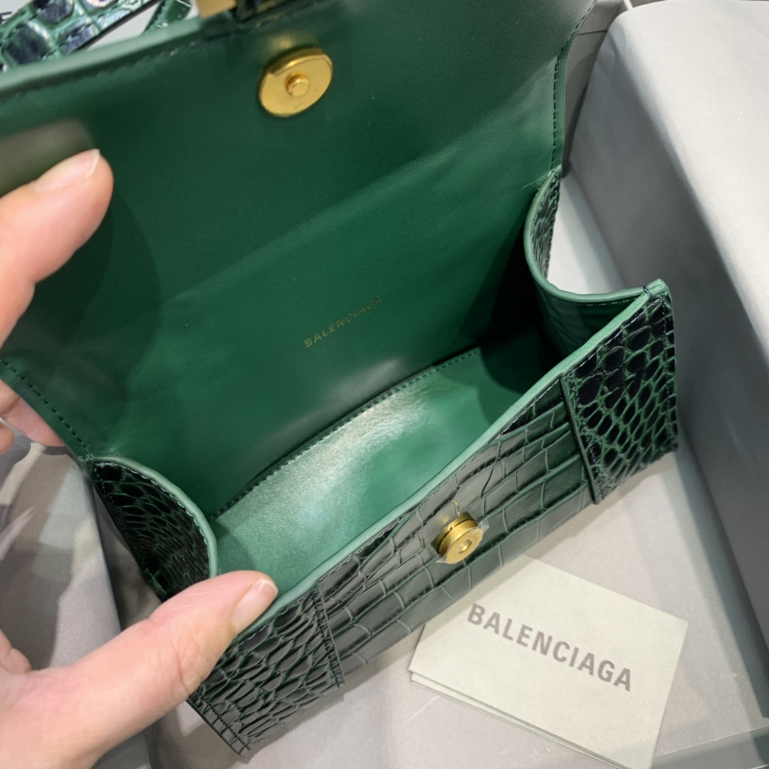 Balenciaga Hourglass XS Handbag Crocodile Embossed Shoulder Bag Dark Green